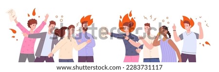 Group dispute. Conflict two team of shout office workers or student opponents debate, anger argument arguing fighting business discussion, disagreement opinion vector illustration of conflict in team