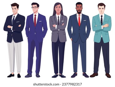 Group of diverse business people standing in formal suits isolated white background