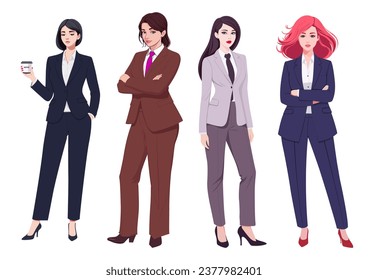 Group of diverse business women standing in formal suits isolated white background