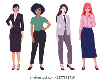 Group of diverse business women standing in professional attire isolated white background