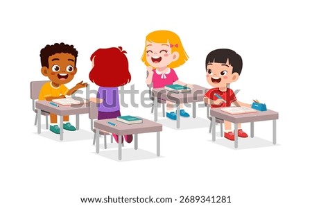 Group of Diverse Children Studying Together in Classroom Setting with Happy Expressions