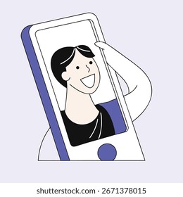 Eine Gruppe verschiedener Freunde, die lachen und für ein Nahaufnahme-Selfie posieren, aufgenommen mit einem Weitwinkel-Telefone-Objektiv. Nehmen Sie am Telefon fühlen SHOTLISTUGC