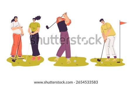 A Group of Diverse Golfers Engaging in a Friendly and Enjoyable Game Outdoors Together