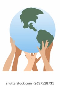 Group of Diverse Hands Holding the Earth Globe Illustration