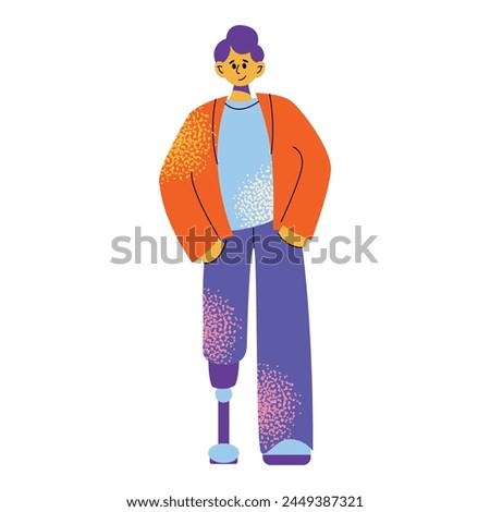 Group of diverse happy smiling disabled people and guide dog, eye, puzzle, sign language, braille with an assortment of different handicaps , vector illustration isolated on a white background