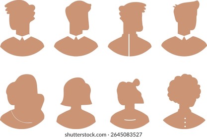 A group of diverse human silhouettes or avatar icons, various skin tones, User Icon set. Profile icon. Monochrome icon. People sign. minimalist design vector illustration
