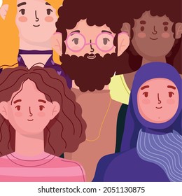 group of diverse people cartoon