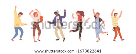 Group of diverse people dancing isolated on white. Set of happy positive man and woman having fun at party or music festival vector flat illustration. Colored person on dance floor at night club