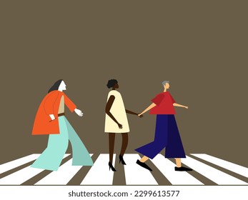 Group of diverse people. Friends or coworkers are walking , hugging.Cartoon characters. Teamwork, togetherness, friendship concept. Vector illustration
