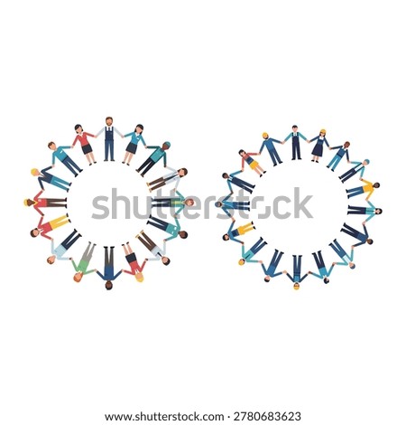 Group of diverse people holding hands in circles vector set