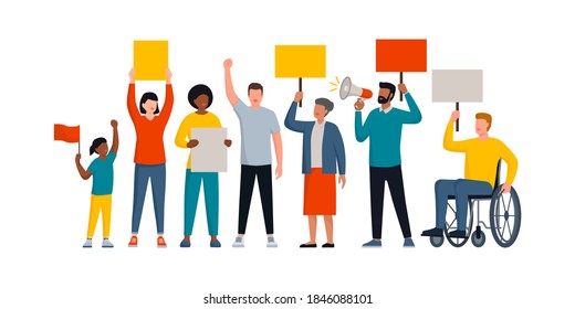Group of diverse people holding signs and protesting together, social movements and rights concept - Shutterstock ID 1846088101