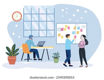 a group of diverse people  in office on business meeting or seminar. Office business and of working in office concept. Business female and male characters working together colleagues