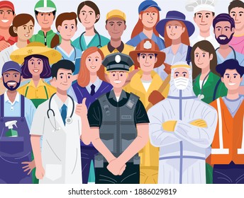 Group of Diverse People with Various Occupations. Vector