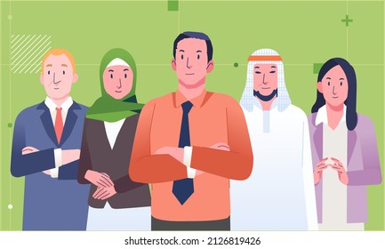 Group of diversity businessman man woman arab hijab