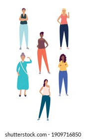 diseño de ilustraciones vectoriales de caracteres femeninos de grupo de diversidad