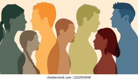 Group of diversity people. Multicultural multi-ethnic men women and girls.	Flat vector illustration