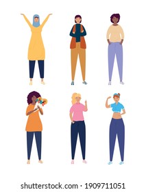 group of diversity women characters vector illustration design