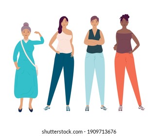 group of diversity women characters vector illustration design
