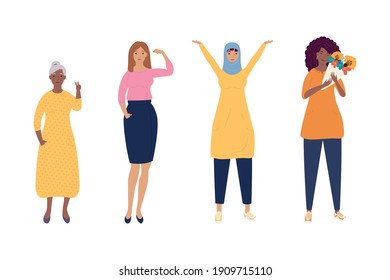 group of diversity women characters vector illustration design