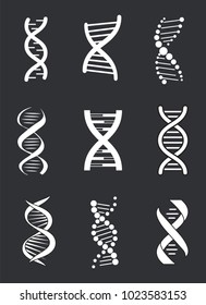 Group of DNA macromolecule human individual genetic codes, genome symbols in concept of biochemistry nanotechnology researches, deoxyribonucleic signs