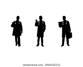 Group of Doctor Silhouette isolated white background. Vector Illustration