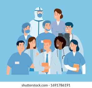 group of doctors for care of covid 19 vector illustration design