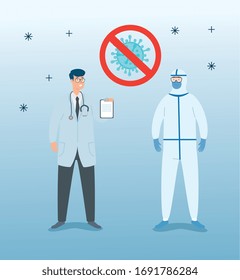 group of doctors for care of covid 19 vector illustration design