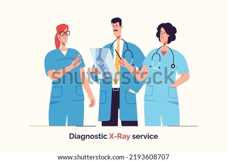 Group of doctors are examining x-ray image. Vector illustration.