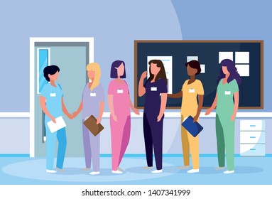 group of doctors females in hospital