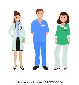 Group of doctors in a hospital, flat design