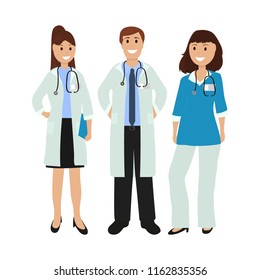 Group of doctors in a hospital, flat design
