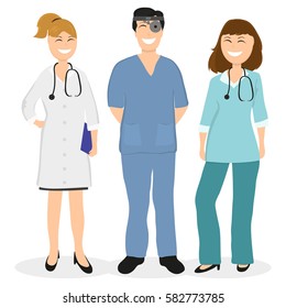 Group of doctors in a hospital, flat design vector 