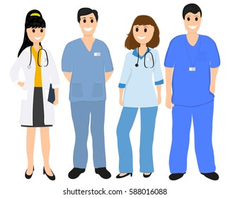 Group of doctors in a hospital, flat design, vector  