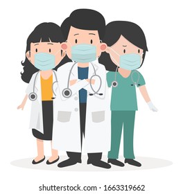 Group of doctors with Medical mask set