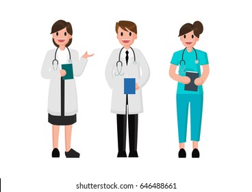 Group of doctors and medical staff. Medical team concept . Flat cartoon style vector illustration.