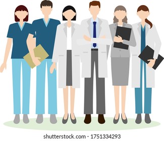 Group of doctors and medical staff. Vector illustration in flat style.
