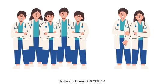 Group of Doctors or Medical Team, Nurses, Young Interns or Physician Specialists in Uniform