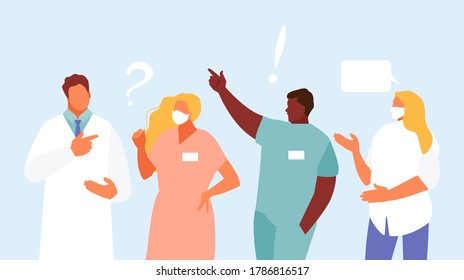 Group of doctors meeting and discussion vector characters