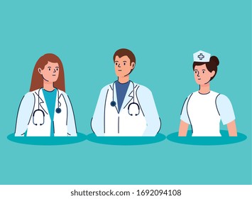 group of doctors and nurse avatar characters vector illustration design