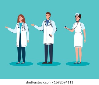 group of doctors and nurse avatar characters vector illustration design