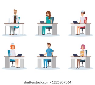 group of doctors with nurse in workplace