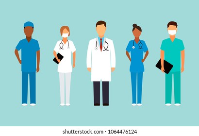 Group of doctors and nurses and medical staff. Medical team concept in flat design people character.