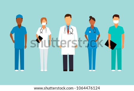 Group of doctors and nurses and medical staff. Medical team concept in flat design people character.