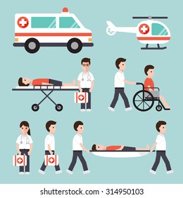 Group of doctors, nurses, paramedics and medical staff. Flat design people characters.