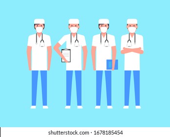 Group doctors. Doctors set. Medical concept illustration. isolated on blue background