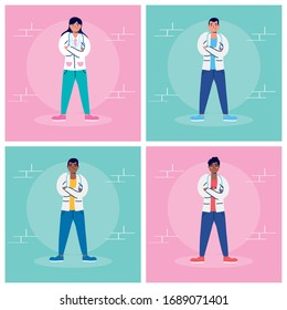 group of doctors staff avatars characters vector illustration design