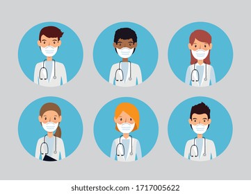 group doctors using face mask isolated icon vector illustration design