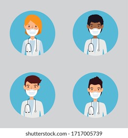 group doctors using face mask isolated icon vector illustration design