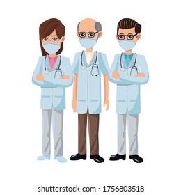 group of doctors using medical masks vector illustration design