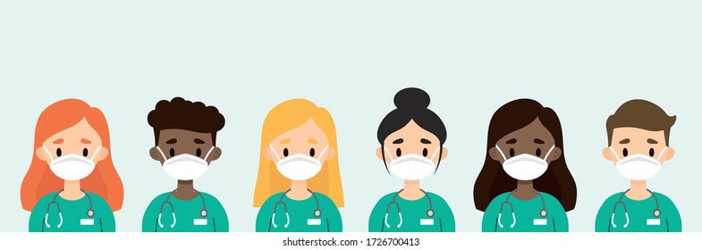 Group of doctors/nurses wearing masks. Medical staff wearing protective equipment